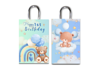 Picture of Boho-BEAR-BLUE (1pc) 9x16cm Candy Bag - Ribbon Handle